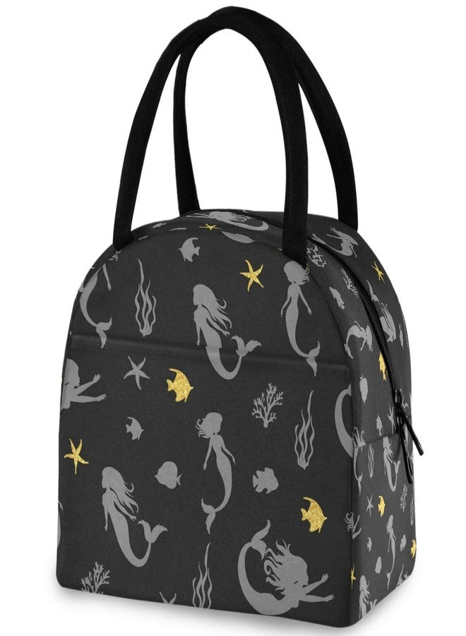 ZzWwR Underwater Mermaid Silhouette Fish Starfish Reusable Lunch Tote Bag with Front Pocket Zipper Closure Insulated Thermal Cooler Container Bag for Man Women Work Picnic Travel Beach Fishing - Image 1